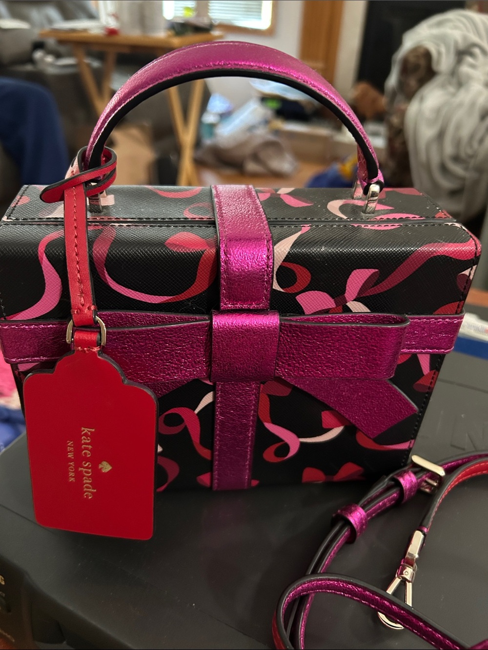 kate spade Metallic Pink Bow Box Mini Bag Wrapping Party